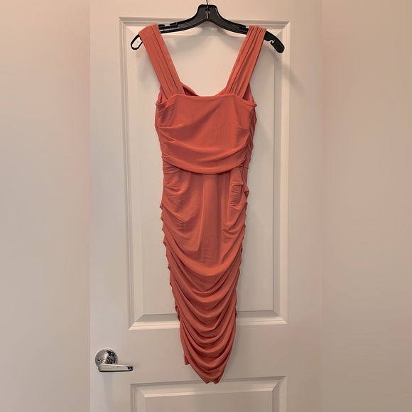 NWT EXPRESS Ruched Sweartheart Neck Mini Dress-Coral - Picture 3 of 6
